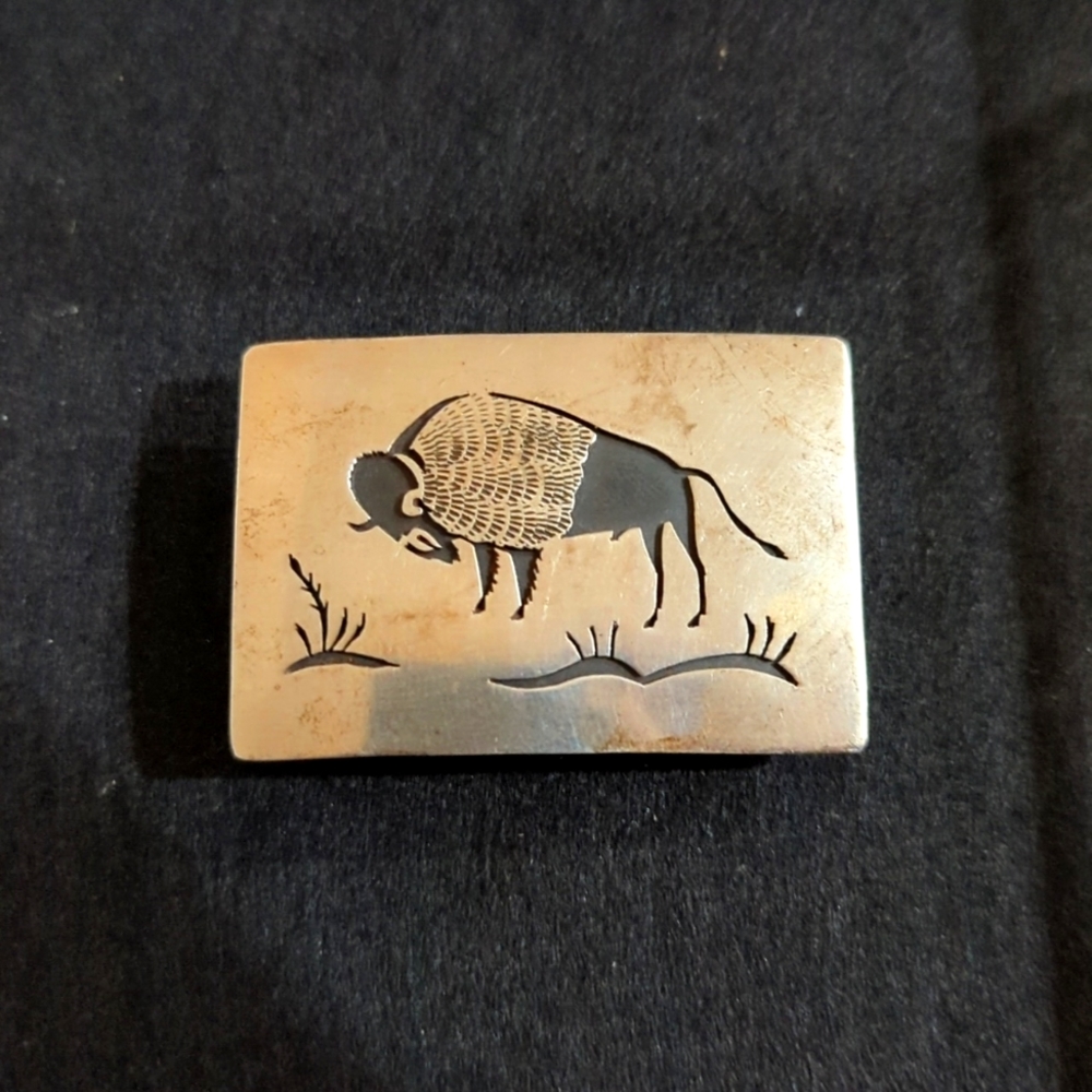 Navajo Willie A. Yazzie, Vintage Sterling Silver Overlay Hopi Belt Buckle.